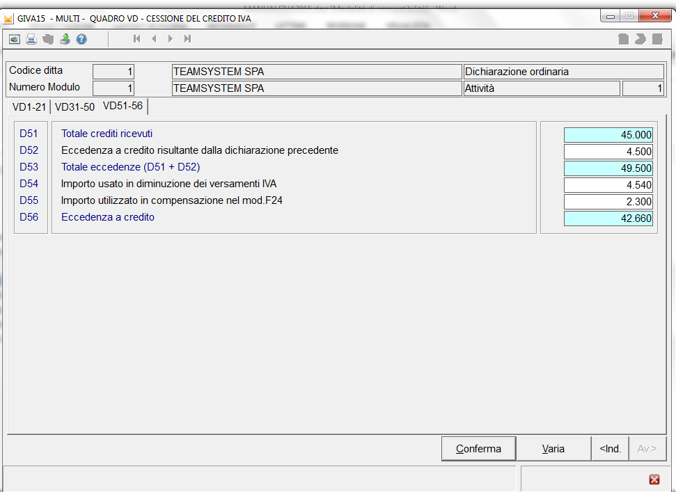 5 QUADRO VD Cessione del credito Iva (art.