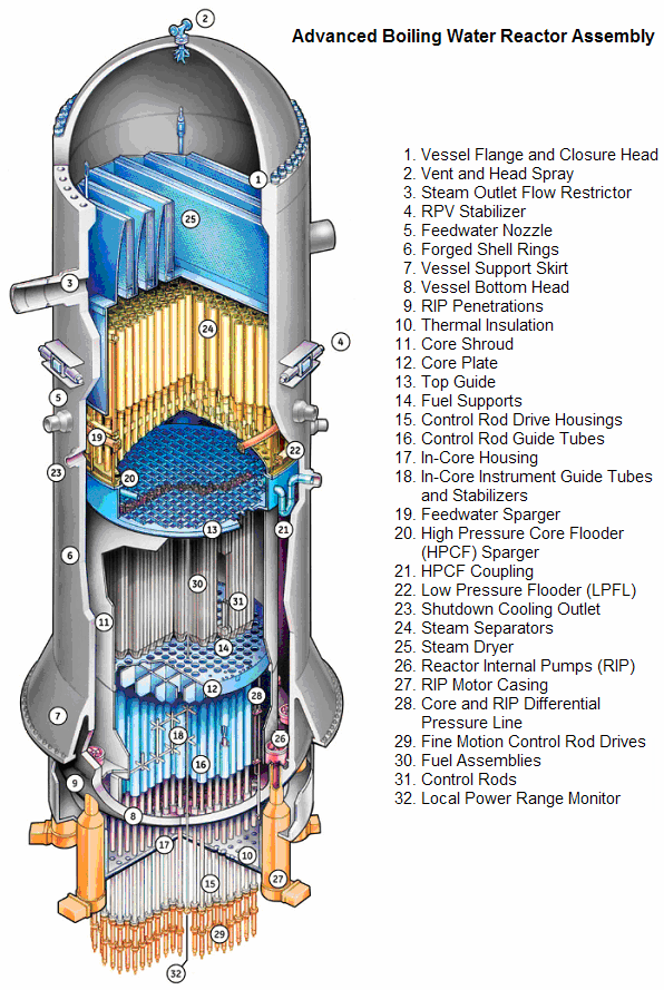 Mentre nel tradizionale BWR le barre di regolazione sono azionate da un sistema idraulico, nel reattore ABWR, sono elettroidrauliche Avere un meccanismo di azionamento supplementare riduce la