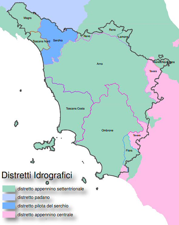 I distretti idrografici e la Toscana Il territorio toscano è ricompreso nei seguenti distretti idrografici: Appennino centrale porzione toscana bacino F.
