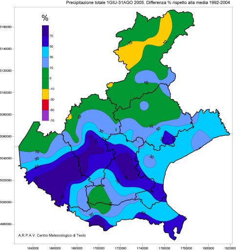 Pioggia totale in estate 2005 REGIONE