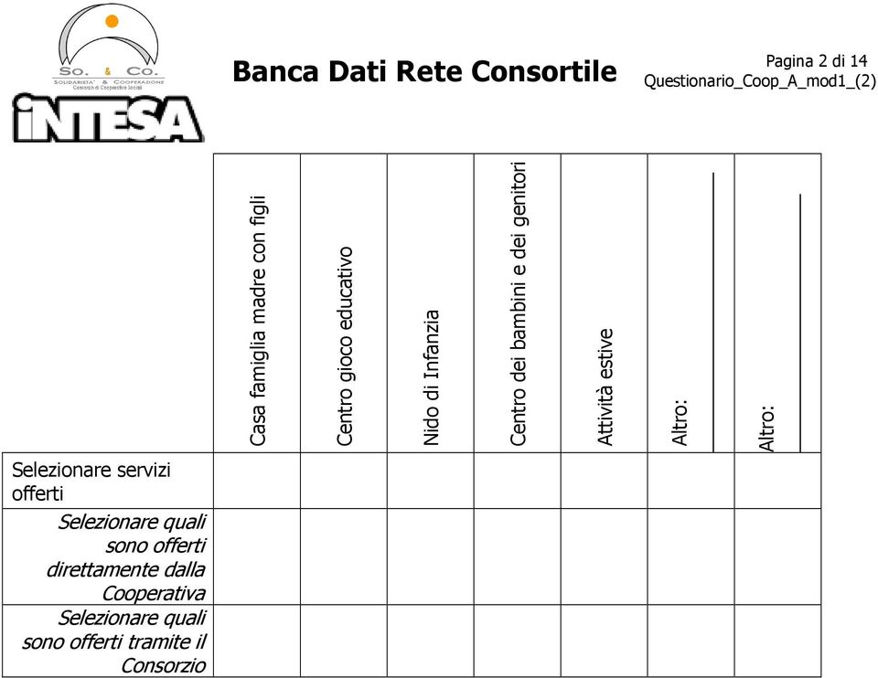 Attività estive Altro: Altro: Selezionare servizi offerti sono