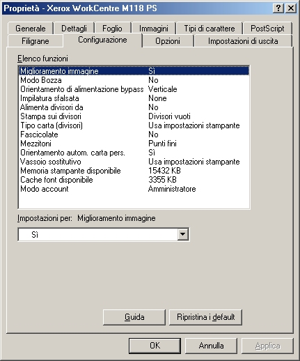2 Con sistema operativo Windows 95/98/Me Impostazioni della scheda Configurazione Questa sezione descrive le impostazioni della scheda Configurazione.