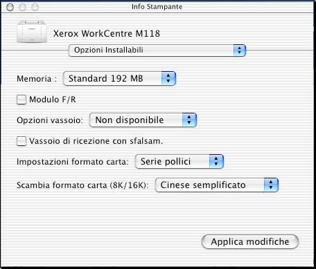 5 Con computer Macintosh 1. Selezionare la stampante da Scelta Risorse e fare clic su [Imposta]. Viene visualizzata la finestra di dialogo Documento Descrizione Stampante (PPD) Selezionato. 2.