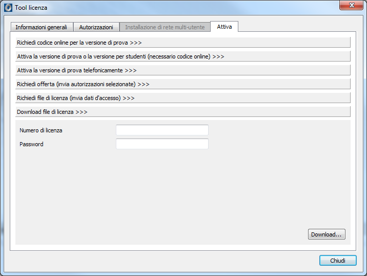 3 Fase 2, Inserimento del file di licenza Nell'Area Clienti verrà messo a disposizione un file di licenza e verrà comunicata una password di download.