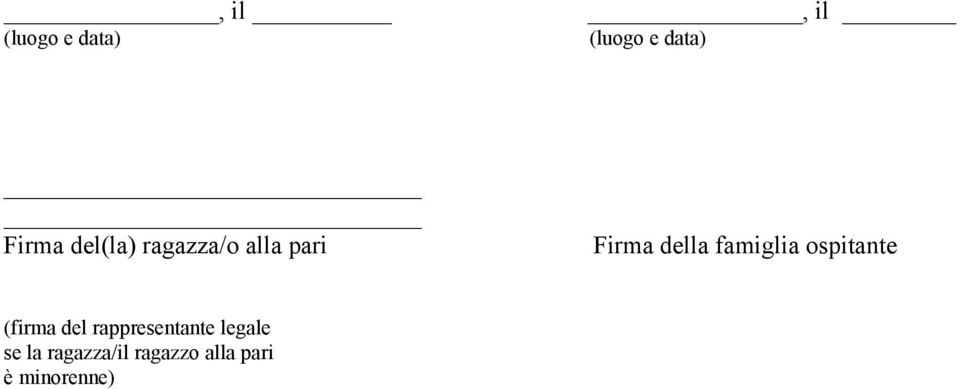 famiglia ospitante (firma del rappresentante