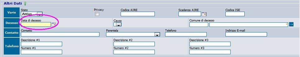 E sufficiente inserire la data di riferimento di Decesso e premere sul tasto Registra Decesso il sistema provvederà in automatico a inserire le date di fine SSN, ASL, Tessera e revocherà il medico se