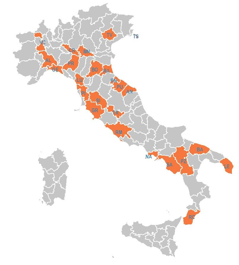 Organizzazione del progetto Le Province e le Città Metropolitane aderenti, anno 2015 25 Uffici di statistica locali in 14 regioni 17 Sedi territoriali lstat 115 Referenti