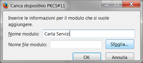 Il nome del modulo può essere scelto liberamente, p. es. Carta Servizi.