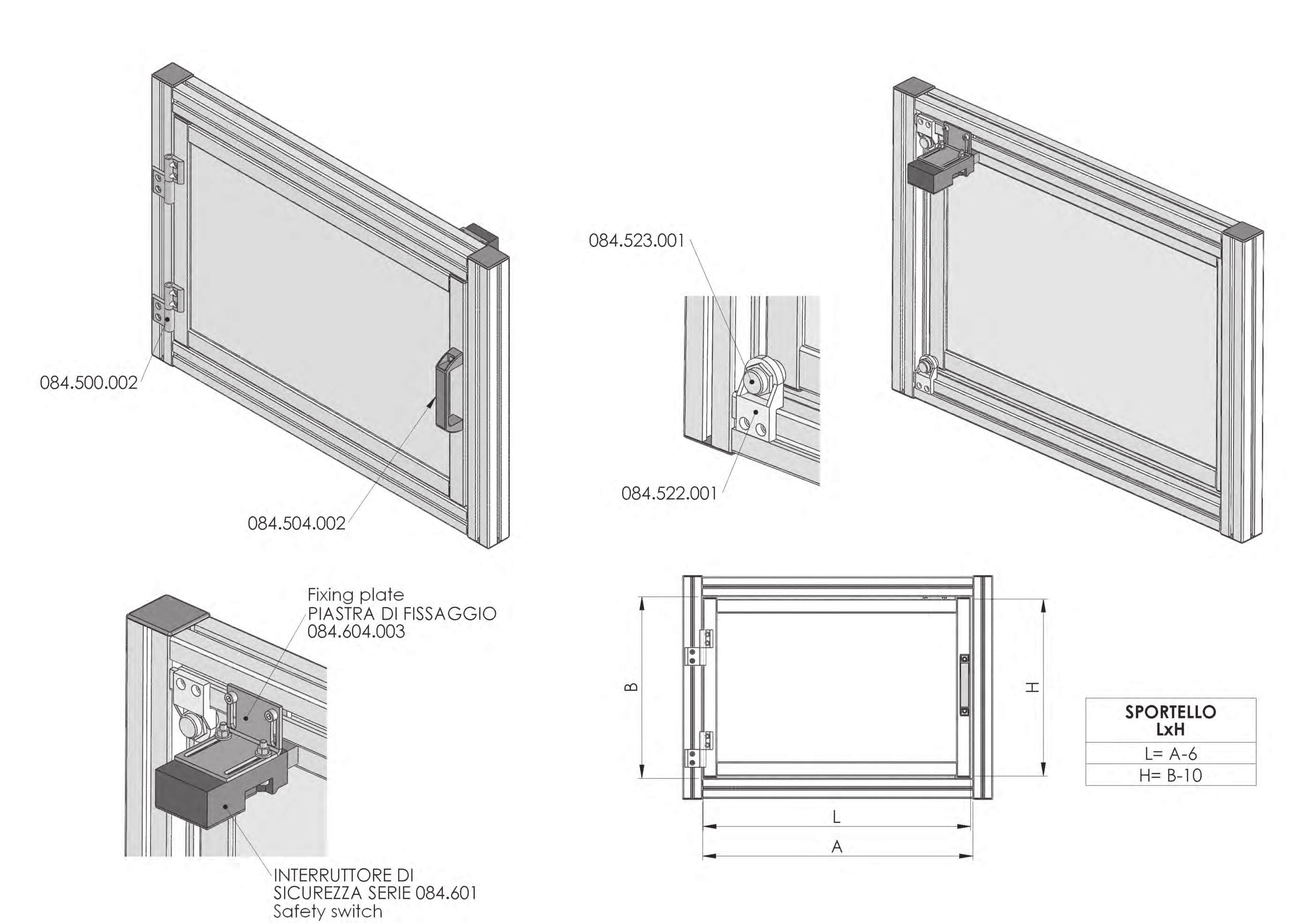 SISTEMA DI MONTAGGIO PORTE CON INTERRUTTORE A FORCELLA ASSEMBLY SYSTEM FOR DOORS WITH FORK SWITCH ESEMPI DI MONTAGGIO - ASSEMBLY EXAMPLE È vietata la