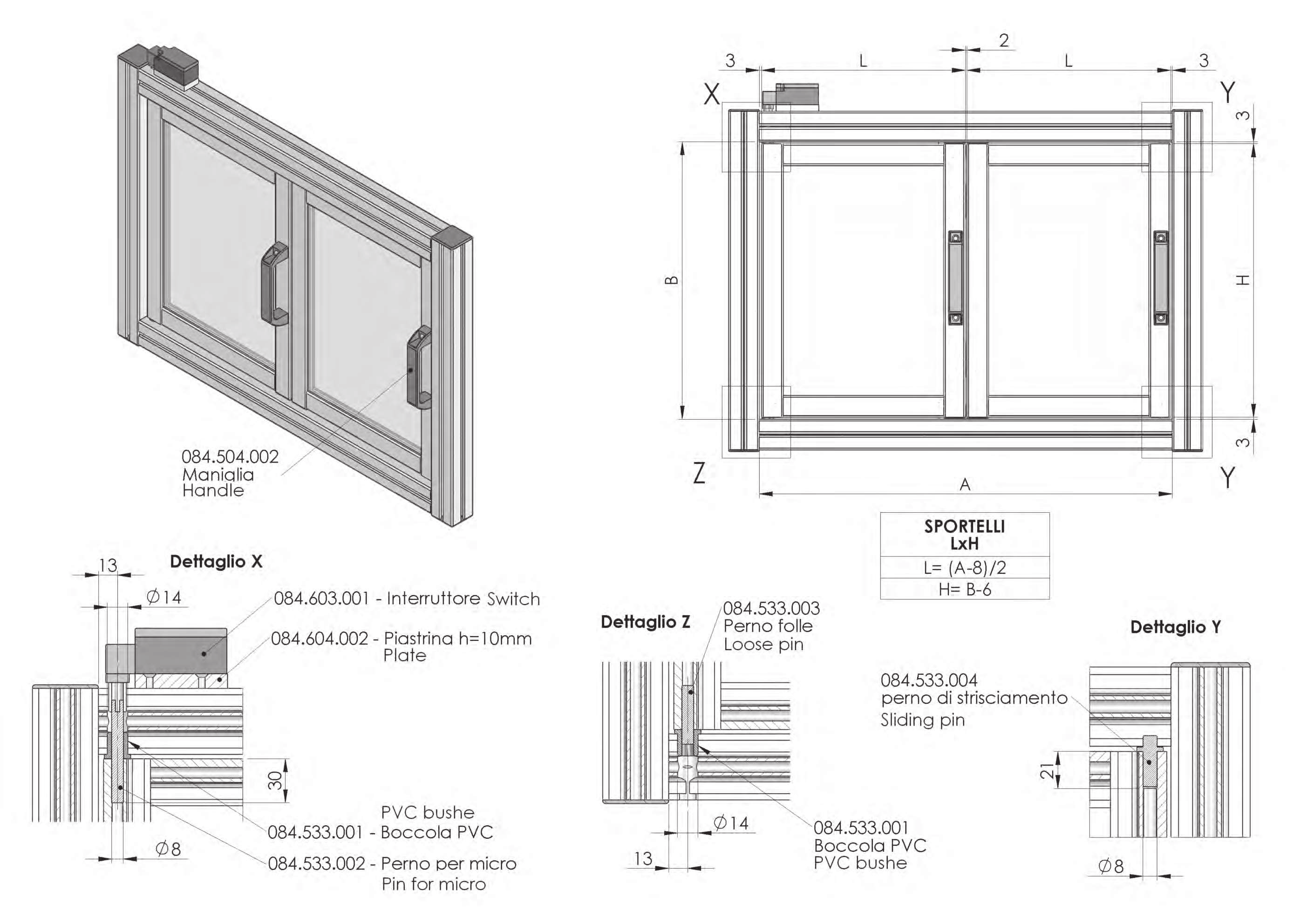 SISTEMA DI MONTAGGIO PORTE A SOFFIETTO SEMPLICE CON INTERRUTTORE ROTATIVO ASSEMBLY SYSTEM FOR SIMPLE BELLOWS DOORS WITH ROTATING SWITCH ESEMPI DI MONTAGGIO - ASSEMBLY EXAMPLE È