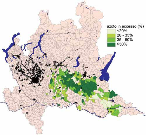 Gestione dell azoto Classificazione dei comuni lombardi in relazione alle eccedenze di azoto prodotto sul territorio comunale in