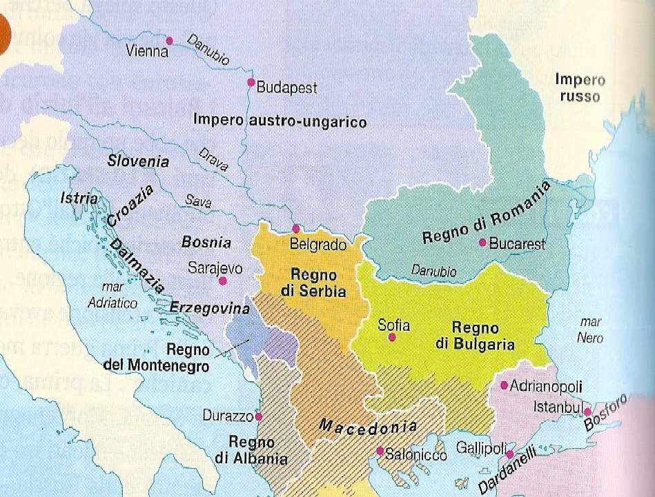 I Balcani nel 1913 Tratteggiato: