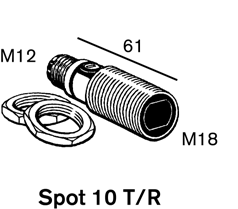 Spot 10 Montaggio e allineamento Dati tecnici - Spot Numero articolo Spot 10 T/R 2TLA020009R0600 Livello di sicurezza EN/IEC 61496 Type 4 with Vital/Pluto EN ISO 13849-1 PL e/cat. 4 PFH D 1.