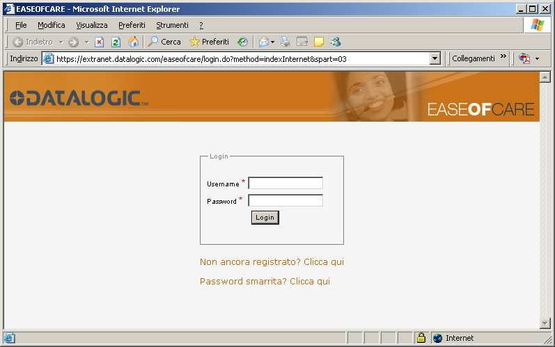 Pagina di accesso di EASEOFCARE Utenti già registrati Se sei un utente già registrato, puoi inserire il tuo Username e Password per accedere in EASEOFCARE.
