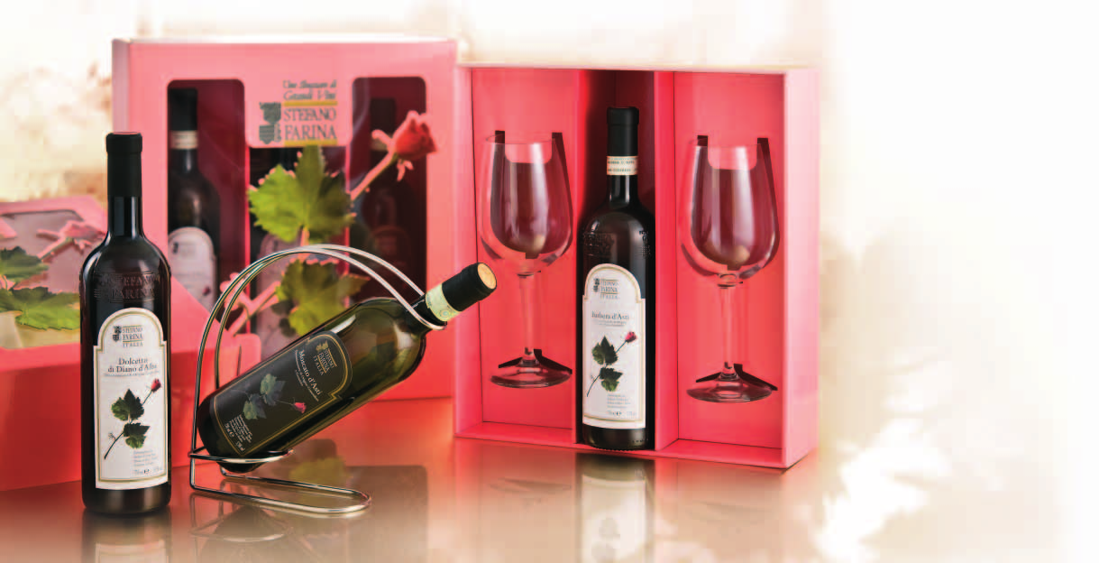 SCATOLA LA ROSA Con 2 BICCHIERI da DEGUSTAZIONE e COD. 28 Possibilità di personalizzare la confezione con 1 Bottiglia di vino a scelta Con VERSAVINO e COD.