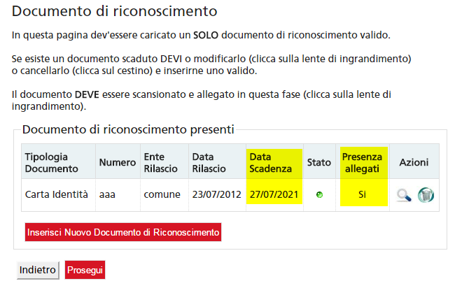 Aggiorna il documento di riconoscimento: non deve essere