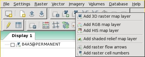 Visualizzare i raster - RGB Il file TIFF (a colori) DTM20.tif è stato importato come tre diversi raster, uno per ogni componente: DTM20.