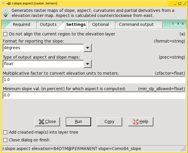 Analisi raster - calcolo delle pendenze DTM in input per il calcolo delle pendenze proprietà output - pendenze in gradi o