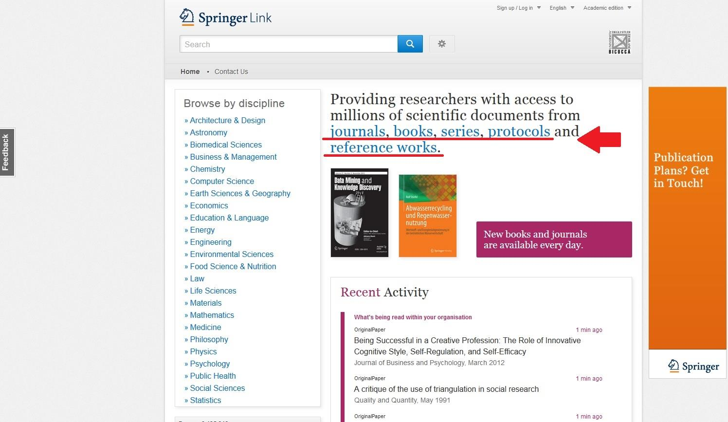 La ricerca di documenti per argomento Springerlink [3] http://link.springer.