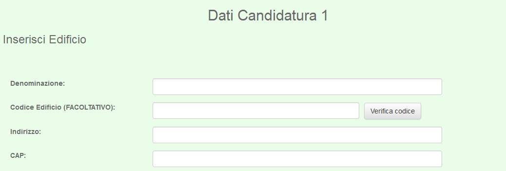 Al salvataggio dell anagrafica il sistema abilita la voce di menu Candidatura 1. Il numero è un progressivo che contraddistingue le candidature.