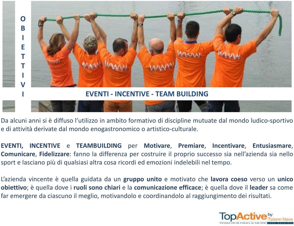 EVENTI, INCENTIVE e TEAMBUILDING per Motivare, Premiare, Incentivare, Entusiasmare, Comunicare, Fidelizzare: fanno la differenza per costruire il proprio successo sia nell azienda sia nello sport e