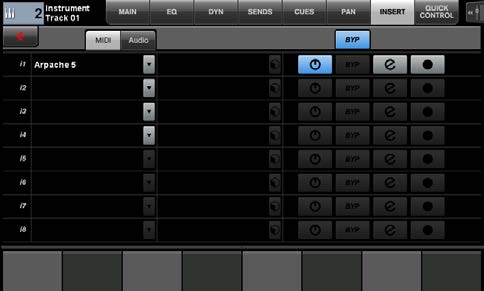 Channel Strip Registrazione di eventi MIDI sulle tracce È possibile regolare i parametri seguenti nella pagina INSERT di CHANNEL CONTROL di Nuage Master.