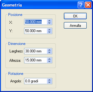 Finestra Geometria 13 Finestra Geometria Nella finestra Geometria vengono impostate la posizione, la dimensione e la rotazione di un oggetto.