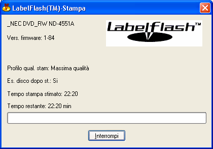Stampa di etichette Labelflash Fig. 15: finestra LabelFlash - Stampa 8. Fare clic su OK. È stata creata e stampata un'etichetta LabelFlash personalizzata o DiskT@2. 21.1 Finestra Pr.