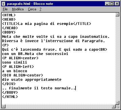 Paragrafo <P> e <DIV> Attributi: align=left center