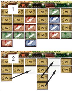 Esempio: il giocatore blu fa la sua prima offerta di 5 e la piazza di fronte a se. I giocatori rosso, verde e giallo piazzano rispettivamente un offerta di 4, 3 e 6, una dopo l altra.