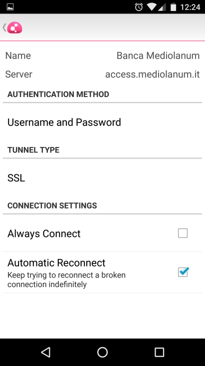 Disconnettere la VPN e modificare i parametri di connessione con la funzione di configurazione in alto a destra nella home page della App Capsule VPN.