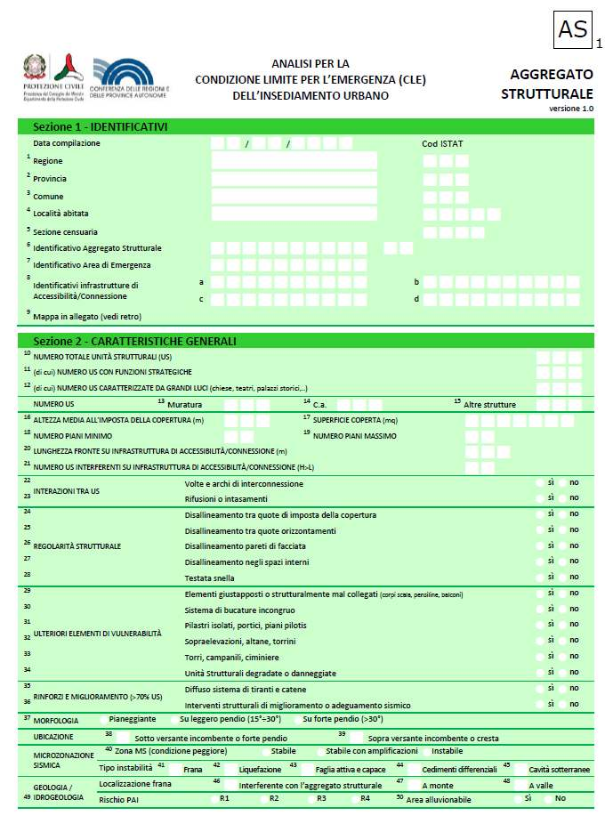 Scheda AS Scheda AS 3 sezioni della scheda AS1 Identificazione dell Aggregato Caratteristiche generali: