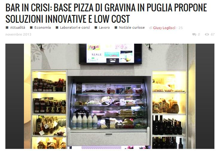 TESTATA: www.colorivivacimagazine.com/ DATA: 25 novembre 2013 TITOLO: Bar in crisi: Base Pizza di Gravina in Puglia propone soluzioni innovative e low cost ravina in Puglia, 25 novembre 2013.