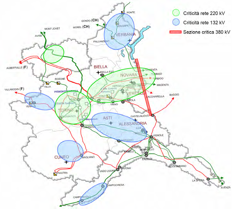 Piano di Sviluppo 2009 Sezione I (Piemonte, Valle d Aosta, Liguria) Relativamente alla rete a 132 kv, l area della Val d Ossola, in funzione della produzione idroelettrica locale, presenta problemi