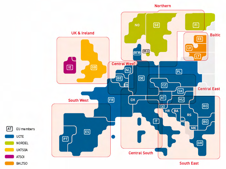 Piano di Sviluppo 2009 Sezione I - Central West (BE, NL, FR, DE, LU); - Central East (PL, CZ, DE, AT, HU, SK, RO); Figura 35 - Organizzazione dei Gestori di rete Europei (fonte: UCTE) Il 2008 ha