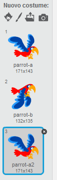 Passo 3: Aggiungi un costume per Flappy Vai su Costume dello sprite Parrot e noterai che hai a disposizione 2 figure (costumi).