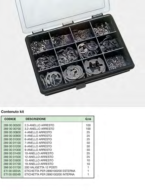 Anelli i rresto rili Coice Ø nominle 1. s Anelli 'rresto rili in cciio per molle, temperto e rinvenuto. Trttti con brunitur ntiossinte. DIN 6799 UNI 744. 2890000200 1.5,9 1,28 0,4 289000000 1.