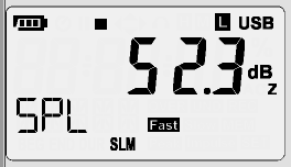Utilizzo Procedure di misurazione del livello sonoro Premere il pulsante per accendere lo strumento. Il display LCD visualizzerà il simbolo SPL, con SLM sulla riga inferiore.