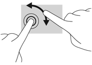 Rotazione (solo in determinati modelli) La rotazione consente di ruotare elementi come le foto. Puntare su un oggetto, quindi bloccare l'indice della mano sinistra nell'area del TouchPad.
