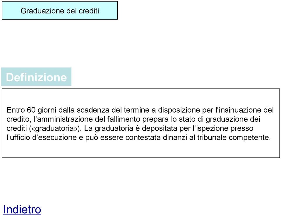 graduazione dei crediti («graduatoria»).