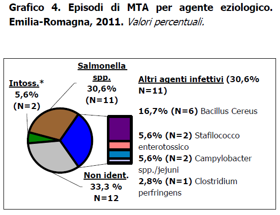 Dati epidemiologici MTA in Emilia-Romagna aggiornati al 2011 La causa più rilevante di focolai epidemici è storicamente rappresentata da Salmonella