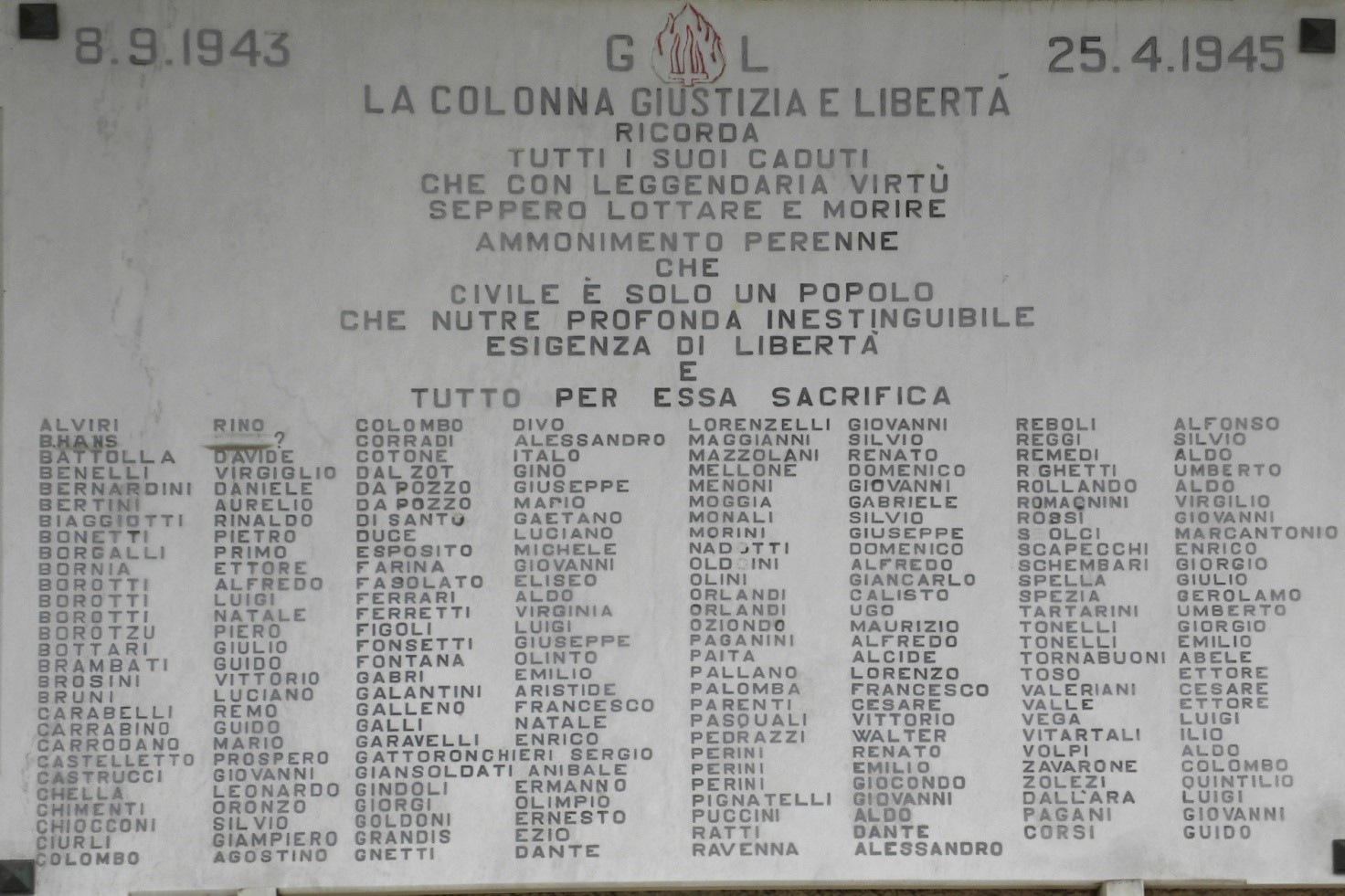 Targa a Torpiana in memoria di alcuni caduti e di G.L.