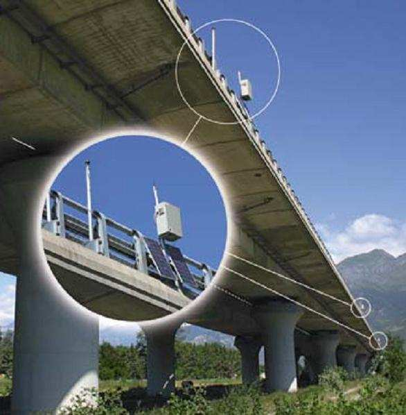 Figura 8 - Viadotto di Casalborgone (Torino) equipaggiato con una rete di sensori monofrequenza GPS realizzata in collaborazione con la SEPA Spa di Torino.