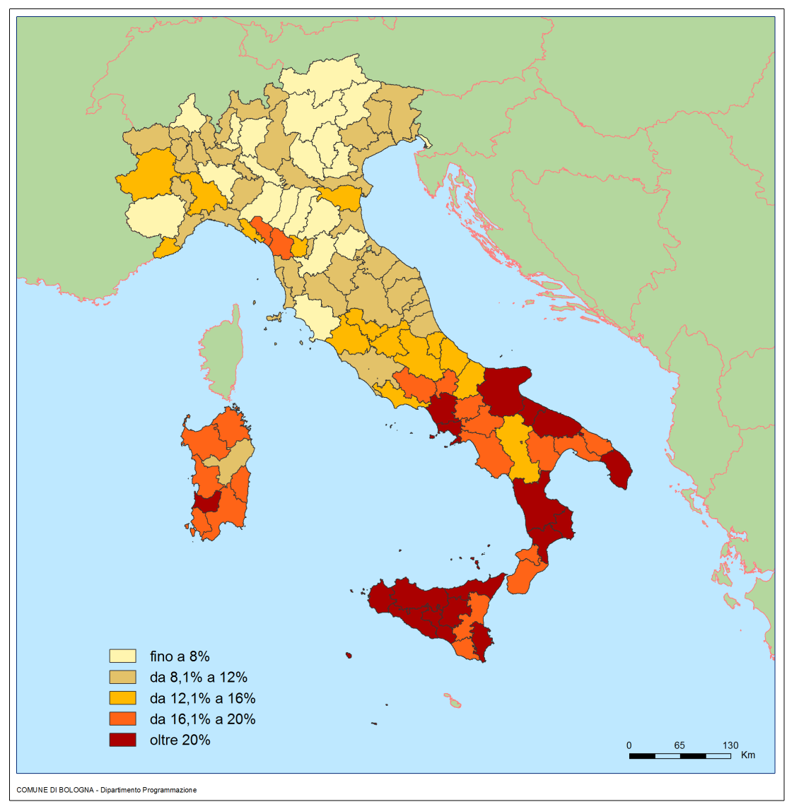 167.000 disoccupati in più in Italia nel 2014 Tasso di disoccupazione totale per provincia (valori percentuali) 17 Nel 2014 continua la crescita della disoccupazione italiana con un aumento di 167.