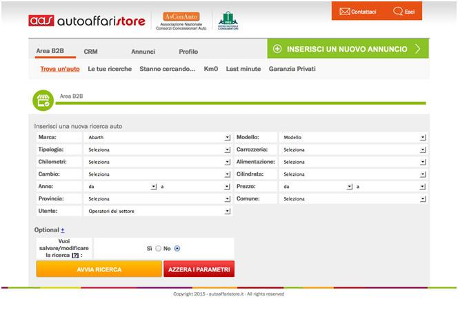 Area B2B Trova un auto Motore di ricerca (con parametri anche di distanza dal punto desiderato) per cercare il veicolo che interessa (con possibilità di ricerca tra gli operatori o tra i privati) e