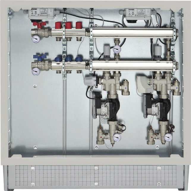 Modular Firstbox Moduli di distribuzione per impianti a bassa temperatura con attacchi ausiliari per terminali ad alta temperatura.