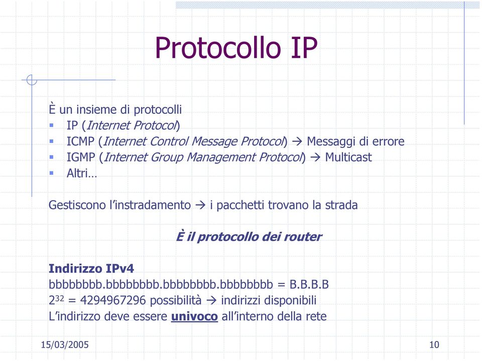 pacchetti trovano la strada È il protocollo dei router Indirizzo IPv4 bbbbbbbb.bbbbbbbb.bbbbbbbb.bbbbbbbb = B.