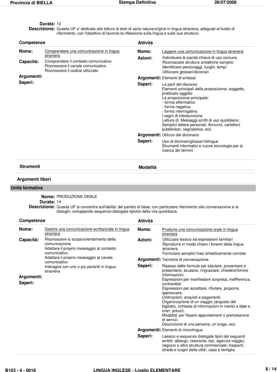 Competenze Capacità: Saperi: Comprendere una comunicazione in lingua Comprendere il contesto comunicativo Riconoscere il canale comunicativo Riconoscere il codice utilizzato Attività Leggere una