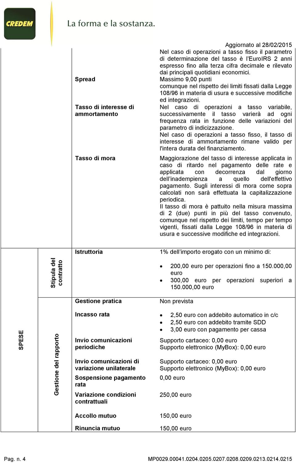 Nel caso di operazioni a tasso variabile, successivamente il tasso varierà ad ogni frequenza rata in funzione delle variazioni del parametro di indicizzazione.