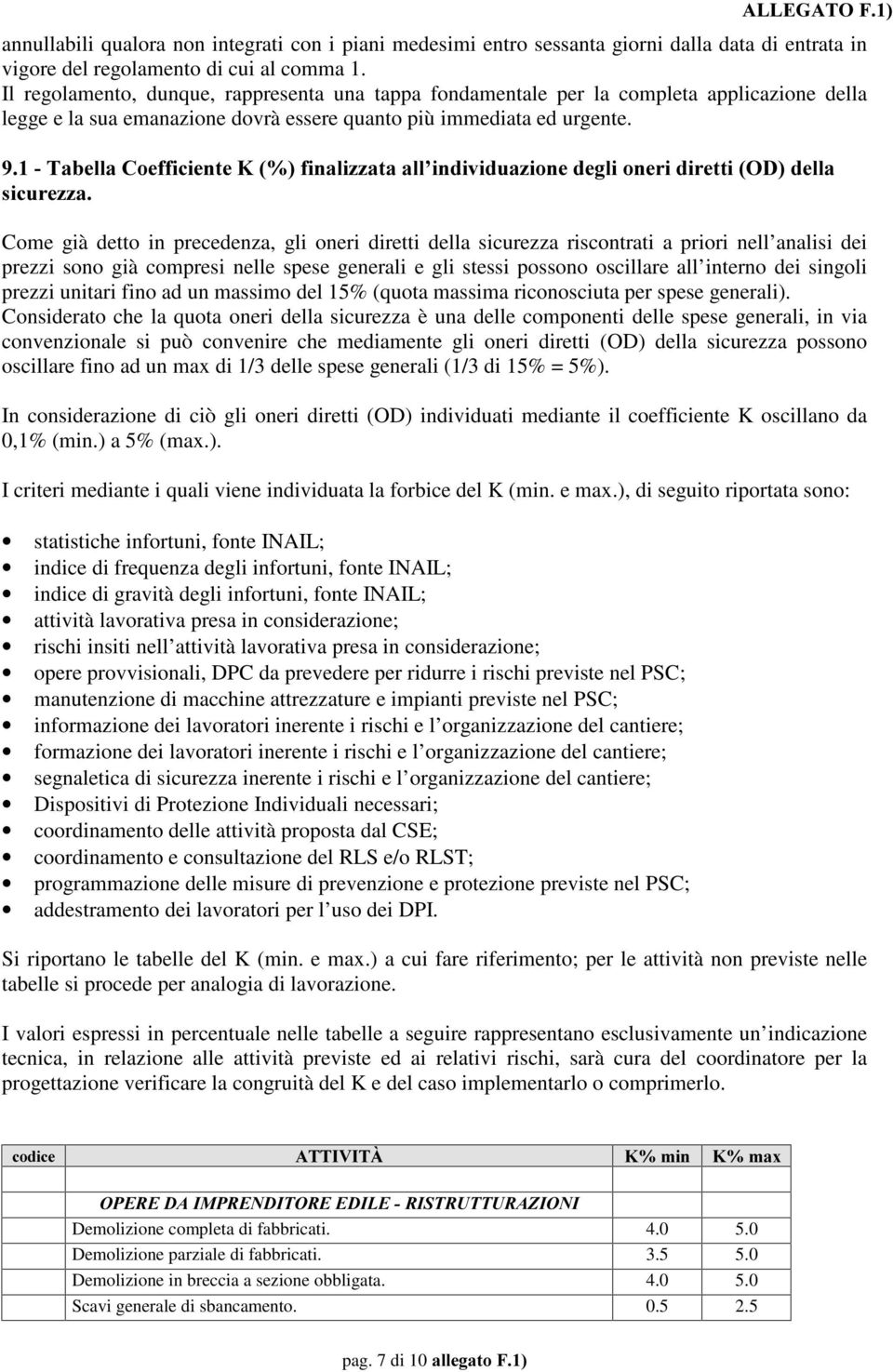 ILQDOL]]DWDDOO LQGLYLGXD]LRQHGHJOLRQHULGLUHWWL2'GHOOD VLFXUH]]D Come già detto in precedenza, gli oneri diretti della sicurezza riscontrati a priori nell analisi dei prezzi sono già compresi nelle